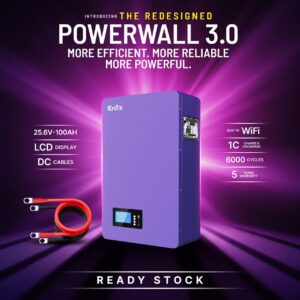 Knox Lithium Battery 25.6V/100Ah, LiFePO₄ Cells, Display and Monitoring, Built in Wifi, Battery Management System