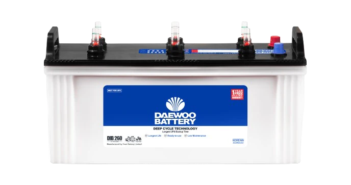 Daewoo DIB 260 220Ah Deep Cycle Battery, Tubular Type